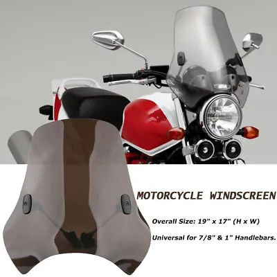 $63.64 • Buy Large 19 X17 Universal Motorcycle Windshield 7/8 & 1 Handlebars Windscreen Smoke