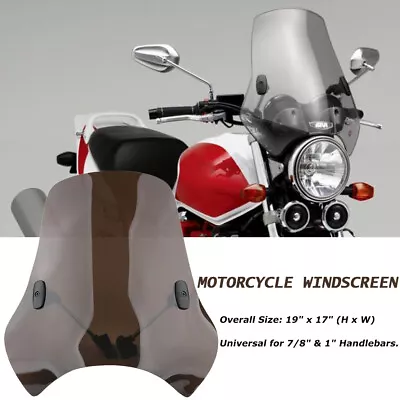 Large 19 X17 Universal Motorcycle Windshield 7/8 & 1 Handlebars Windscreen Smoke • $62.61