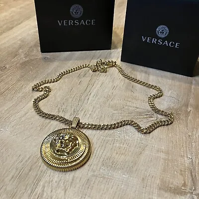 Versace Biggie Necklace Gianni Medusa Head Face Circle Gold Men  100% Authentic • $539.99