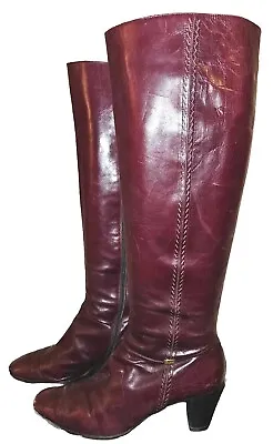 Salvatore Ferragamo Tall Knee High Boots Womens Size 8.5B Burgundy Leather • $62.99