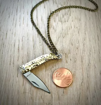 Miniature Peanut Folding Pocket Knife Necklace - Mini 1.4  Steel Blade Gold Nut • $14.99