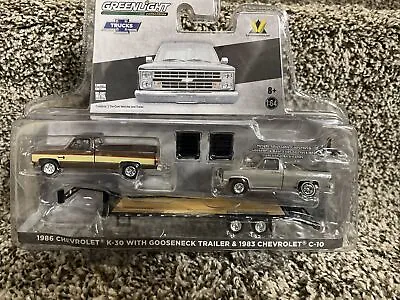 1:64 GreenLight BROWN 1986 Chevy K-30 Pickup W/GOOSENECK & Project 1983 C10 B&B • $30.99