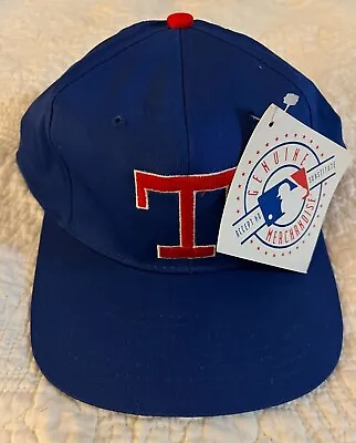 Vintage MLB Texas Rangers Snapback Hat Blue Genuine Merchandise 1990s With Tag • $30