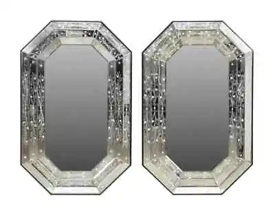 Pair Of Venetian Faceted Octagonal Floral Etched Mirrors • $1800