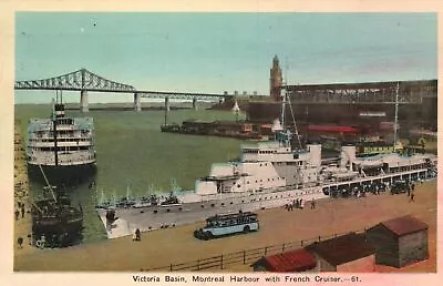 Vintage Postcard 1941 Victoria Based In Montreal Harbor French Cruiser Canada • $9.88