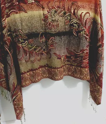 Vintage Woven Fabric W/ Fringe Piano Shawl / Scarf / Table Cover  66 X 28 • $39