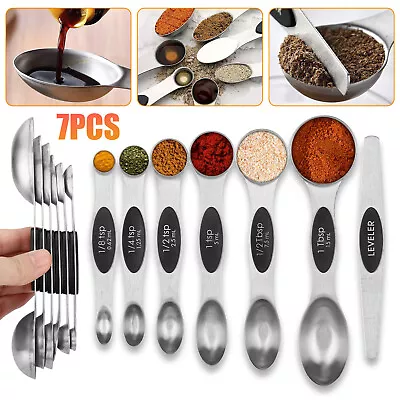 7pcs Magnetic Measuring Spoons Dual Sided Stainless Steel Kitchen Spoon Leveler • $10.48