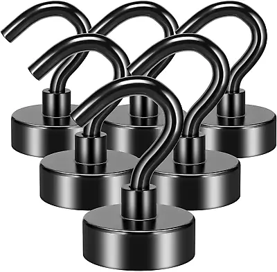 6 Pack Magnetic Hooks 25 Lbs Strong Neodymium For Hanging And Grill Fridge-Black • $7.79