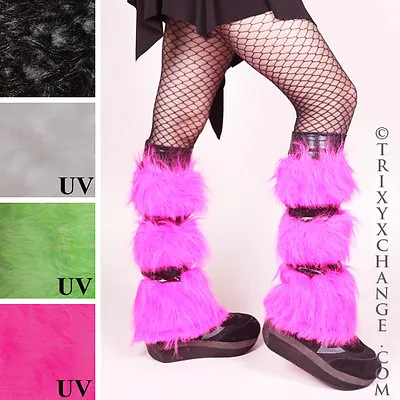 Fur Leg Warmers Pink Black Furries Boot Toppers Covers Raver Cosplay Costume Psy • $48