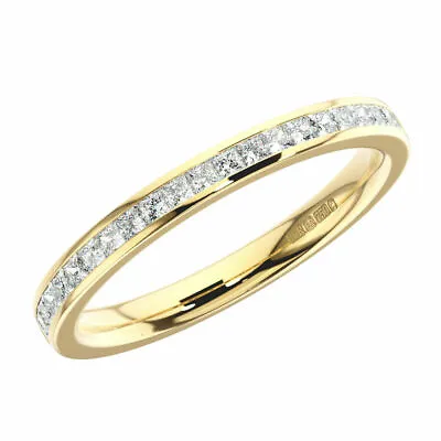 2.5 MM Channel Set Princess Cut Diamonds Half Eternity Ring 18K Yellow Gold • £528.32