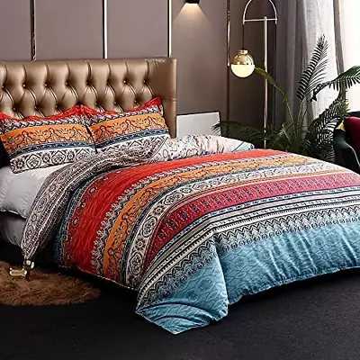 Boho Comforter Set Queen 3Pcs Boho Queen Bedding Sets Red Floral Bedding Set U • $38.16
