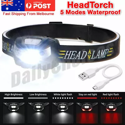 LED Head Torch Headlight Lamp CE Camping Induction Headlamp USB Rechargeable • $15.99