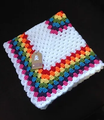 Handmade Crochet Baby Blanket/car Seat/pram/crib Rainbow Boy Girl Christmas Gift • £12.99