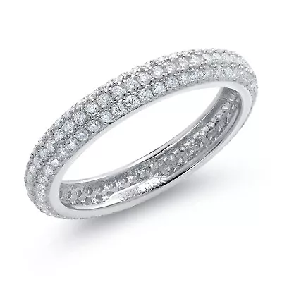 925 Sterling Silver White Moissanite 3 Rows Micro Pave Setting Eternity Wedding • $87.99