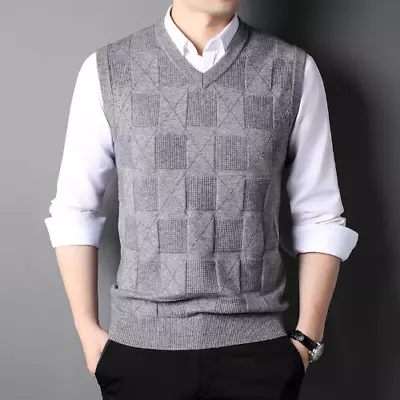 $29.56 • Buy Men Vest V-Neck Sleeveless Top Grade New Knit Pullover Sleeveless Sweater