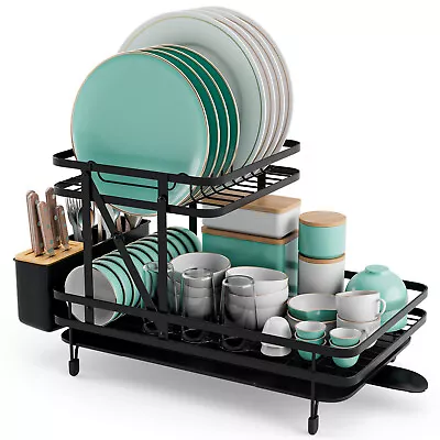 Giantex Dish Drying Rack 2-Tier Collapsible Drainer Kitchen Knives Organizer • $39.95