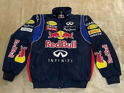 Unisex Adults Red Bull F1 Team Racing Cotton Padded Zip Jacket Navy Blue • $94.60