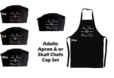 Personalised Masterchef Print 100% Cotton Black Apron / Chefs Cap • £12.99