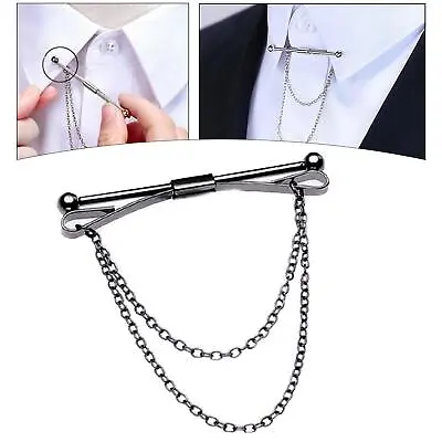 Fashion Mens Shirt Collar Bar Pin Badges With Chain Necktie Tie Clips Collar • £5.52