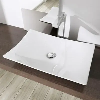 £64.80 • Buy Bathroom Wash Basin Ceramic Counter Top Thin Rectangle Designed Sink 600x395mm