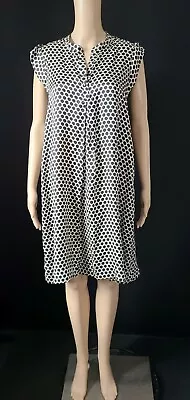 POUR DEUX Maternity SIlk Ivory Black Geometric Print Shift Dress Sz S • $16