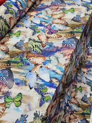 Multicolor Monarch Butterfly Blue Green Lavender Fabric By The Yard Spandex • $17.99