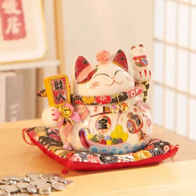 Japanese Ceramic Maneki Neko Lucky Cat Home Decor Piggy Bank Feng Shui Ceramic • $92.73