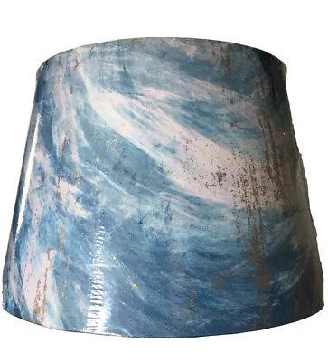 Blue Gold Lightshade Marble Effect Pendant Shade Coastal Wave Nautical Lamp 28cm • £27.50