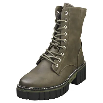 Mustang Side Zip Heel Womens Olive Ankle Boots • £40.49