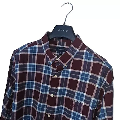 Men's GANT Premium REGULAR Fit Brown Blue CHECK Pattern SHIRT Size 2XL *VGC* • £21.95