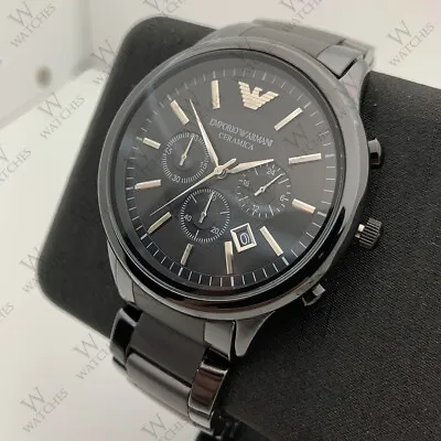 Emporio Armani AR1452 Men's Ceramica Quartz Chronograph Black Dial Watch • $105