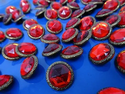 Vtg Candy Red Rhinestone W/ Metal  Border Shank Buttons 18mm Lot Of 8 B118 • $5.99