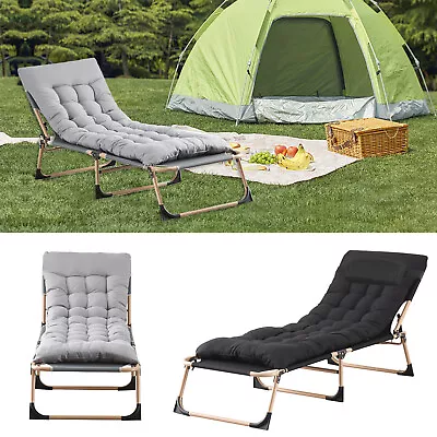 NEW Sun Lounger Reclining Chair With Pillow&Cushion Folding Portable Garden Bed • £13.99