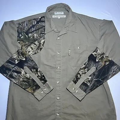 COLUMBIA Camo Shooting Hunting Shirt Long Sleeve Mossy Oak Break Up Mens XL AC8 • $4.99