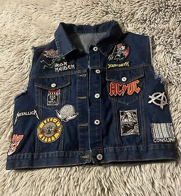 Custom Denim Skulls Iron Maiden Megadeath And AC/DC  Vest • £55.42