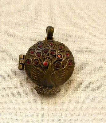 Vintage Brass Finish. 17- Red Stones Floral Peacock Locket !!!! • $9.88