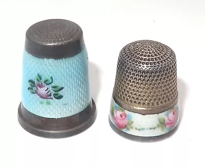 Antique 925 Sterling Silver Enamel German Hallmark Guilloche Lot 2 Thimbles 8.6g • $4.99