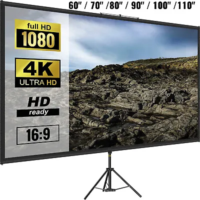 VEVOR Tripod Projector Screen With Stand 60 /70 /80 /90 /100 /110  4K HD 16:9 • $48.99