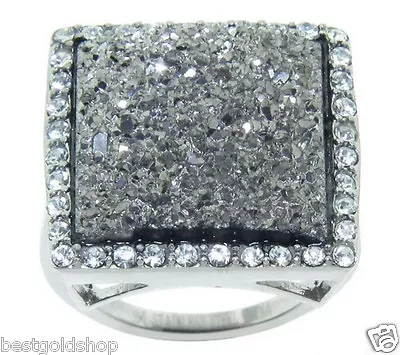 QVC Simulated Platinum Tone Drusy Quartz Ring Stainless Steel By Design J272086 • $35.99