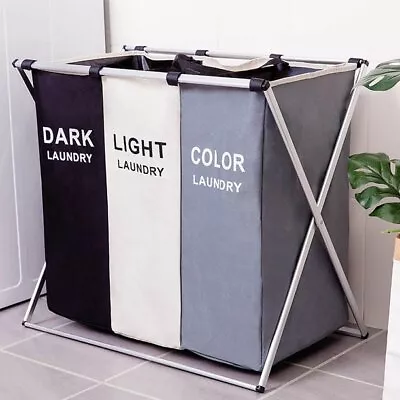 Large Divided Laundry Hamper Clothe Storage Sorter Basket Foldable Bag Organizer • $25.99