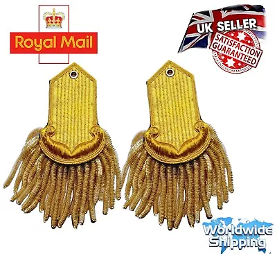 GOLD Epaulettes French Bullion Fringe Shoulder With Hand Embroidered • $99.47