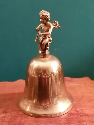 Vintage Brass Altar Bell W/ Winged Cherub Playing Horn Finial 3.75  H 2.5  Dia • $30