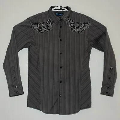 ROAR Signature Men's M Embroidered Long Sleeve Men's Western Shirt Gray & Black • $26.83