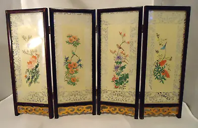 Vintage Hand Painted Miniature Shoji Screen 4-panel Wood & Glass 11 1/2  Tall • $49.99