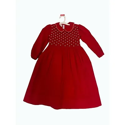 Vive La Fete Red Corduroy Smocked Girl's Dress Size 5 • $21.60
