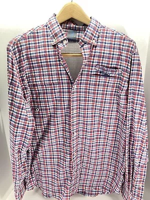 Vineyard Vines Harbor Shirt Men Medium Red Blue Check Long Sleeve Button Vented • $20.66