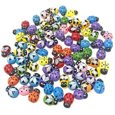 Mini 9x12mm Multicoloured Mixed Bees & Ladybirds Wooden Craft Card Wood Toppers • £3.29