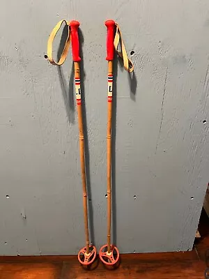 VINTAGE OLD  Set Of Bamboo Snow Ski Poles Measuring 42  Long • $25.87