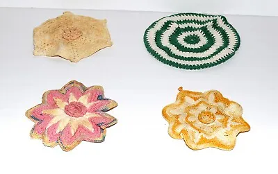 Vtg 4 Lot Mid Century Handmade Crochet Stars Hexagon & Round Hot Pad Potholders  • $19.99