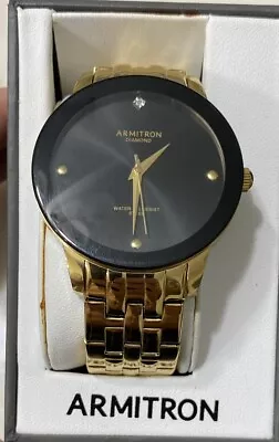 Armitron Diamond 20/4952GP Black/Gold Mens Watch Water Resistant 165ft H19 • $19